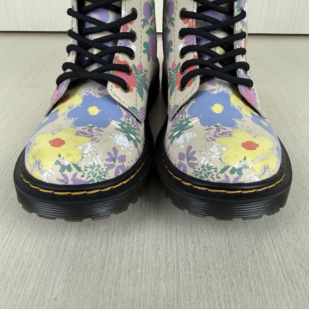 Dr. Martens Boots Girls Size 13 Floral Mash Up Leather Shoes 1460 Combat - Picture 2 of 14